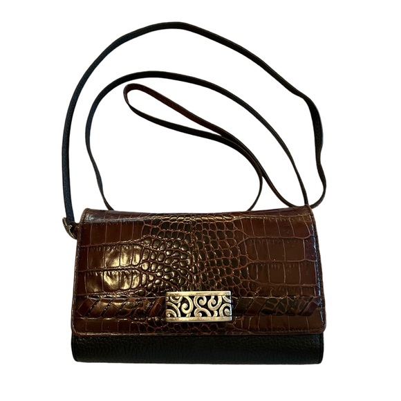 Brighton Bags Brighton Vintage Deco Lace Brown Black Leather Zipper